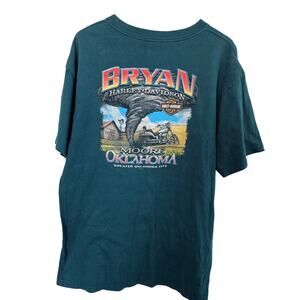 Harley Davidson Y2K Oklahoma T-Shirt Men XL Green Motorcycles Biker Tornado